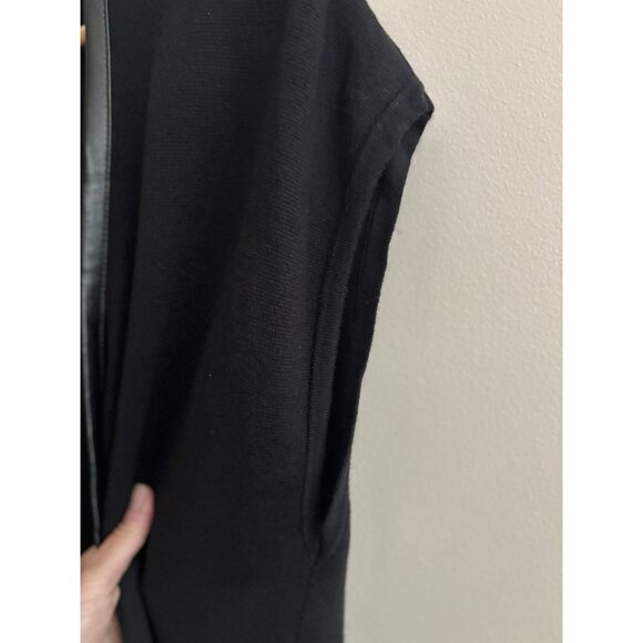 Chicos Leather Trim open front knit Soft Sweater Vest Black Large Long NEW - Picture 7 of 13